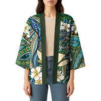 Personalised Hawaii Tribal Humpback Whale Kimono Omaomao Hibiscus Seamless Pattern