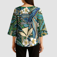 Personalised Hawaii Tribal Humpback Whale Kimono Sleeve Blouse Omaomao Hibiscus Seamless Pattern LT9 - Polynesian Pride