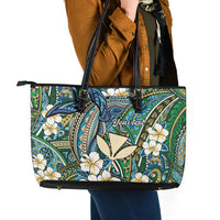 Personalised Hawaii Tribal Humpback Whale Leather Tote Bag Omaomao Hibiscus Seamless Pattern LT9 - Polynesian Pride