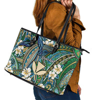 Personalised Hawaii Tribal Humpback Whale Leather Tote Bag Omaomao Hibiscus Seamless Pattern LT9 - Polynesian Pride