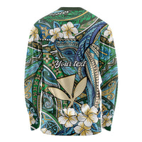 Personalised Hawaii Tribal Humpback Whale Long Sleeve Shirt Omaomao Hibiscus Seamless Pattern LT9 - Polynesian Pride