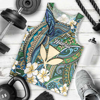 Personalised Hawaii Tribal Humpback Whale Men Tank Top Omaomao Hibiscus Seamless Pattern LT9 - Polynesian Pride