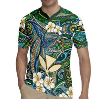 Personalised Hawaii Tribal Humpback Whale Rugby Jersey Omaomao Hibiscus Seamless Pattern