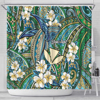 Personalised Hawaii Tribal Humpback Whale Shower Curtain Omaomao Hibiscus Seamless Pattern