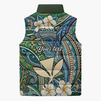 Personalised Hawaii Tribal Humpback Whale Sleeveless Puffer Jacket Omaomao Hibiscus Seamless Pattern
