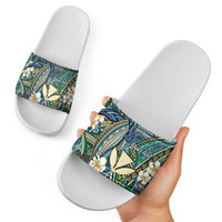 Personalised Hawaii Tribal Humpback Whale Slide Sandals Omaomao Hibiscus Seamless Pattern