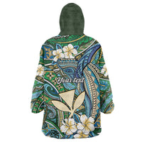 Personalised Hawaii Tribal Humpback Whale Wearable Blanket Hoodie Omaomao Hibiscus Seamless Pattern
