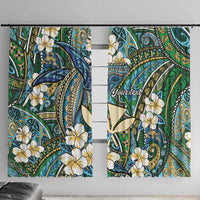 Personalised Hawaii Tribal Humpback Whale Window Curtain Omaomao Hibiscus Seamless Pattern