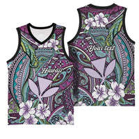 Personalised Hawaii Tribal Humpback Whale Basketball Jersey Poni Hibiscus Seamless Pattern