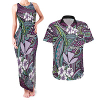 Personalised Hawaii Tribal Humpback Whale Couples Matching Tank Maxi Dress and Hawaiian Shirt Poni Hibiscus Seamless Pattern