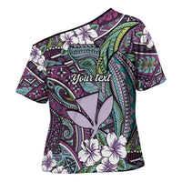 Personalised Hawaii Tribal Humpback Whale Cross Shoulder Shirt Poni Hibiscus Seamless Pattern LT9 - Polynesian Pride