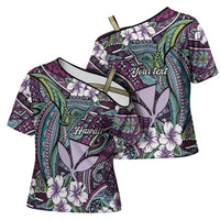 Personalised Hawaii Tribal Humpback Whale Cross Shoulder Shirt Poni Hibiscus Seamless Pattern LT9 - Polynesian Pride