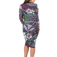 Personalised Hawaii Tribal Humpback Whale Family Matching Long Sleeve Bodycon Dress and Hawaiian Shirt Poni Hibiscus Seamless Pattern
