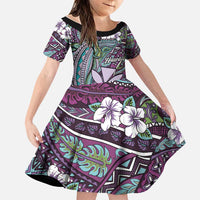 Personalised Hawaii Tribal Humpback Whale Family Matching Off The Shoulder Long Sleeve Dress and Hawaiian Shirt Poni Hibiscus Seamless Pattern