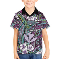 Personalised Hawaii Tribal Humpback Whale Family Matching Off The Shoulder Long Sleeve Dress and Hawaiian Shirt Poni Hibiscus Seamless Pattern