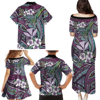 Personalised Hawaii Tribal Humpback Whale Family Matching Puletasi and Hawaiian Shirt Poni Hibiscus Seamless Pattern