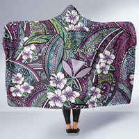 Personalised Hawaii Tribal Humpback Whale Hooded Blanket Poni Hibiscus Seamless Pattern
