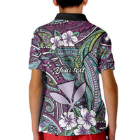 Personalised Hawaii Tribal Humpback Whale Kid Polo Shirt Poni Hibiscus Seamless Pattern LT9 - Polynesian Pride