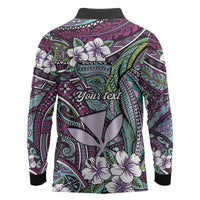 Personalised Hawaii Tribal Humpback Whale Long Sleeve Polo Shirt Poni Hibiscus Seamless Pattern