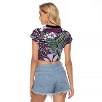 Personalised Hawaii Tribal Humpback Whale Raglan Cropped T Shirt Poni Hibiscus Seamless Pattern