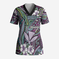 Personalised Hawaii Tribal Humpback Whale Scrub Top Poni Hibiscus Seamless Pattern