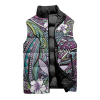 Personalised Hawaii Tribal Humpback Whale Sleeveless Puffer Jacket Poni Hibiscus Seamless Pattern