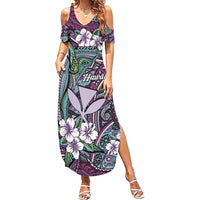 Personalised Hawaii Tribal Humpback Whale Summer Maxi Dress Poni Hibiscus Seamless Pattern LT9 Women Purple - Polynesian Pride