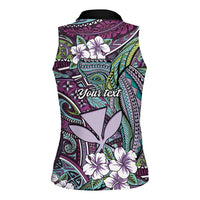 Personalised Hawaii Tribal Humpback Whale Women Sleeveless Polo Shirt Poni Hibiscus Seamless Pattern
