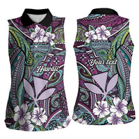 Personalised Hawaii Tribal Humpback Whale Women Sleeveless Polo Shirt Poni Hibiscus Seamless Pattern