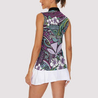 Personalised Hawaii Tribal Humpback Whale Women Sleeveless Polo Shirt Poni Hibiscus Seamless Pattern