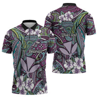 Personalised Hawaii Tribal Humpback Whale Zipper Polo Shirt Poni Hibiscus Seamless Pattern