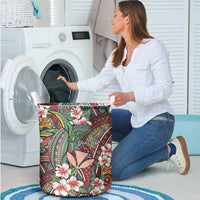 Personalised Hawaii Tribal Humpback Whale Laundry Basket Ulaula Hibiscus Seamless Pattern