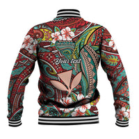 Personalised Hawaii Tribal Humpback Whale Baseball Jacket Ulaula Hibiscus Seamless Pattern