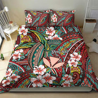 Personalised Hawaii Tribal Humpback Whale Bedding Set Ulaula Hibiscus Seamless Pattern