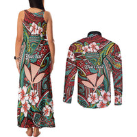 Personalised Hawaii Tribal Humpback Whale Couples Matching Tank Maxi Dress and Long Sleeve Button Shirt Ulaula Hibiscus Seamless Pattern LT9 - Polynesian Pride