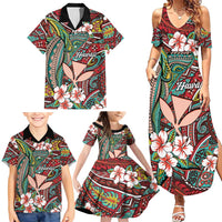 Personalised Hawaii Tribal Humpback Whale Family Matching Summer Maxi Dress and Hawaiian Shirt Ulaula Hibiscus Seamless Pattern