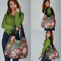 Personalised Hawaii Tribal Humpback Whale Grocery Bag Ulaula Hibiscus Seamless Pattern