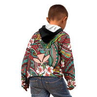 Personalised Hawaii Tribal Humpback Whale Kid Hoodie Ulaula Hibiscus Seamless Pattern