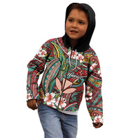 Personalised Hawaii Tribal Humpback Whale Kid Hoodie Ulaula Hibiscus Seamless Pattern