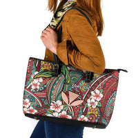 Personalised Hawaii Tribal Humpback Whale Leather Tote Bag Ulaula Hibiscus Seamless Pattern