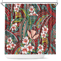 Personalised Hawaii Tribal Humpback Whale Shower Curtain Ulaula Hibiscus Seamless Pattern