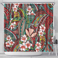 Personalised Hawaii Tribal Humpback Whale Shower Curtain Ulaula Hibiscus Seamless Pattern