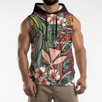 Personalised Hawaii Tribal Humpback Whale Sleeveless Hoodie Ulaula Hibiscus Seamless Pattern LT9 - Polynesian Pride