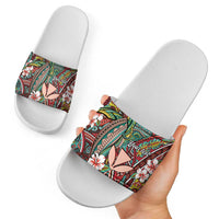 Personalised Hawaii Tribal Humpback Whale Slide Sandals Ulaula Hibiscus Seamless Pattern