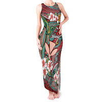 Personalised Hawaii Tribal Humpback Whale Tank Maxi Dress Ulaula Hibiscus Seamless Pattern