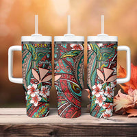 Personalised Hawaii Tribal Humpback Whale Tumbler With Handle Ulaula Hibiscus Seamless Pattern