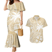 Custom Indo Fijians Couples Matching Mermaid Dress and Hawaiian Shirt Fiji ke Hindustani Polyneisan Paisley Beige Style LT9 Beige - Polynesian Pride