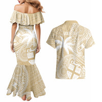 Custom Indo Fijians Couples Matching Mermaid Dress and Hawaiian Shirt Fiji ke Hindustani Polyneisan Paisley Beige Style LT9 - Polynesian Pride