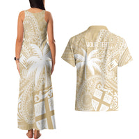 Custom Indo Fijians Couples Matching Tank Maxi Dress and Hawaiian Shirt Fiji ke Hindustani Polyneisan Paisley Beige Style