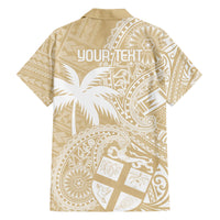 Custom Indo Fijians Family Matching Long Sleeve Bodycon Dress and Hawaiian Shirt Fiji ke Hindustani Polyneisan Paisley Beige Style